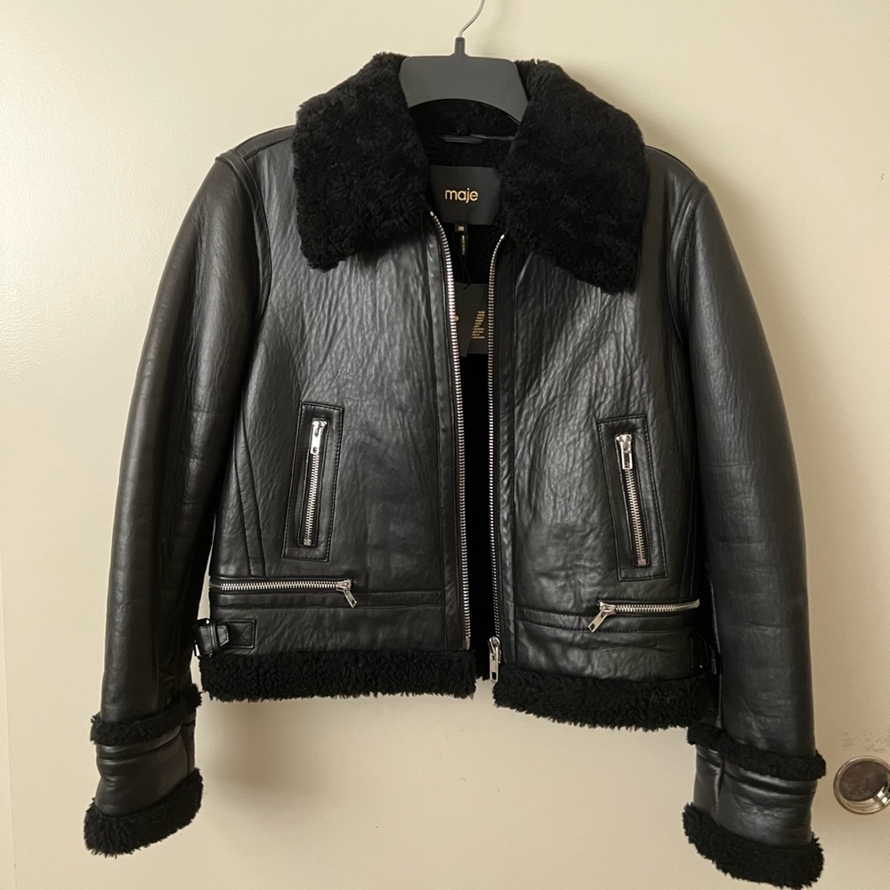 Maje Leather Shearling Jacket